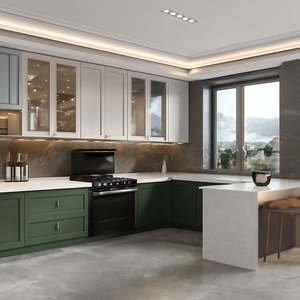 Armoires de cuisine haut de gamme SANTOPOVA, style shaker, avec portes en verre et éclairage intégré - Product Image 1