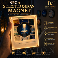 Ensemble cadeau islamique de luxe Bravion : Haut-parleur Coran NFC personnalisé, aimant de réfrigérateur sonore Coran, boîte de lecteur audio vinyle rétro 9 disques