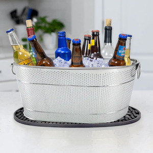 Cubo de Hielo Metálico Grande para Bebidas, Tina Ovalada Galvanizada para Cerveza con Asas, Enfriador de Champán de Grado Comercial para Bar, KTV y Fiestas - Product Image 2
