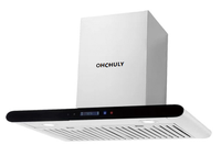 Hotte murale électrique OHCHULY de type T avec filtre déflecteur, boîtier en verre trempé, classe d'efficacité énergétique pour usage domestique et hôtelier