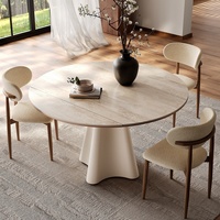 Table à manger en dalle de pierre de style français : table à manger en bois massif, compacte, de couleur crème, minimaliste et élégante pour les petites maisons