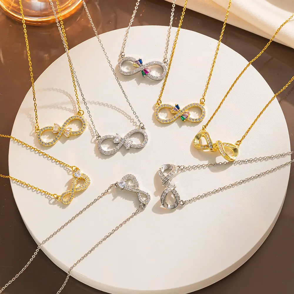 Women Forever Love Bling CZ 18k Gold Plated Infinity Pendant Necklace Cubic Zirconia Stainless Steel Infinity Necklace