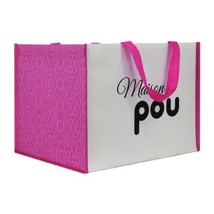 Custom Printed Logo Recyclable Pink White Shopping Totes Customized Non-Woven Grocery Shopping Tote Bags With Letter Pattern