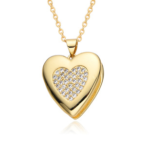 KOMI Collier pendentif avec cadre photo plaqué or 18 ct CZ Love Heat pour femme avec médaillons cœur vierge marie pour femme - Product Image 5