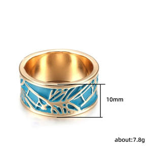 Anello Geometrico Smaltato Q056, Gioiello Unisex alla Moda per Feste, Design con Intarsio Blu in Tono Oro - Product Image 5