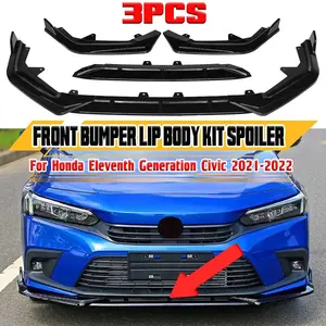3pcs <b>Car</b> Front Bumper Splitter Lip <b>Diffuser</b> Body Kit Spoiler Protector Cover <b>for</b> Honda Eleventh Generation <b>for</b> Civic 2021-2022 - Product Image 1