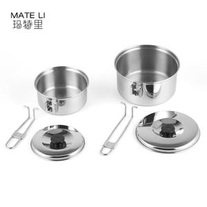 Ensemble <span class=keywords><strong>de</strong></span> 2 casseroles <span class=keywords><strong>de</strong></span> cuisson portables en acier inoxydable 304 avec poignée pliable pour pique-nique et barbecue en plein air - Product Image 3