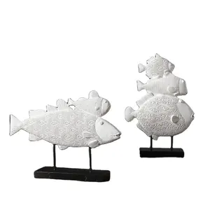 Abstract Polyresin Woondecoratie Sculptuur Goud Oceaan Zee Vissen Standbeeld