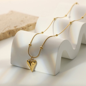 R. Gemma. Commercio all'ingrosso 14K placcato oro titanio in acciaio inox maglia collana stile classico perline d'oro cuore per anniversari - Product Image 5