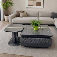 Ensemble de tables basses gigognes modernes et minimalistes avec panneaux en verre technologique, finition brillante et motif diamant en relief, pour salon, avec rangement sous tiroirs, disponible en gros