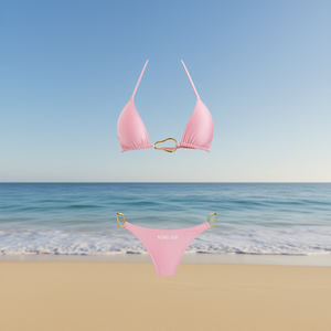 Set Bikini HDJ Rosa con Dettaglio Anello Dorato Taglie 44 46 48 50 Costume da Bagno Donna Slip a Perizoma in Spandex Nylon Elasticizzato Tinta Unita - Product Image 2