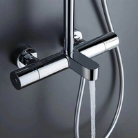 Colonne de douche thermostatique en laiton BOSN de haute qualité, style contemporain, chrome poli, double poignée, pomme de douche pluie, barre coulissante