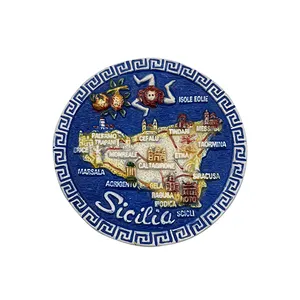 Custom Ceramic Souvenir Gift item Resin 3D landscape plate Resin Sicilia Round Candy Plate