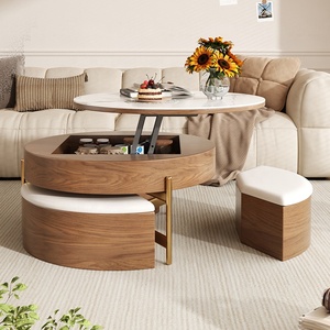 Mid-Century Modern Round <strong>Lift</strong> Tea <strong>Table</strong> Modern Simple Household Small Multi-Functional Rock Plate Storage <strong>Coffee</strong> <strong>Table</strong> - Product Image 4