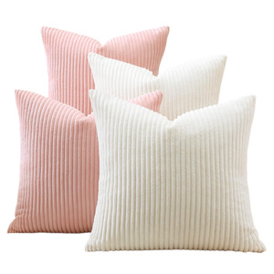 Taies d'oreiller carrées en velours côtelé minimalistes, lavables, pour la décoration du salon, coussins blancs et roses - Product Image 5