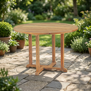 Table à manger ronde en bois avec pieds en bois massif, design rustique moderne, mobilier de salle à manger, 4 places, stable, assemblée, marque OEM - Product Image 3