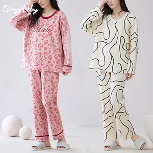 Vêtements de nuit pour femmes col rond à manches longues 100% coton pyjama haut de gamme vêtements de détente homewear