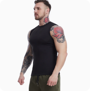 Custom Gym Knitted Sporty Black and White Sleeveless Quick Dry Breathable Running <b>Compressed</b> Workout Tank Top for Men - Product Image 2