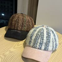 Casquette de baseball rétro en laine d'agneau avec patchwork brodé et lettres, style Dad Hat pour femme, automne-hiver