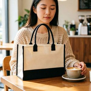 Blank Laminated Canvas Tote <b>Large</b> Capacity Shopping Handbag Eco Friendly Custom Logo Printing Promotional Reusable <b>Bag</b> - Product Image 1
