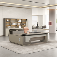 Bureau de direction ergonomique modulaire en forme de L avec rangement ouvert multifonctionnel, taille personnalisable pour usage professionnel