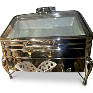 Plat à chafing dish traditionnel en acier inoxydable plaqué argent avec couvercle en verre, chauffe-plats de luxe pour buffet, vente en gros pour la restauration - Product Image 1