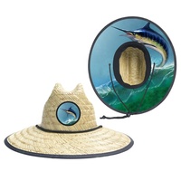 Chapeau de paille de sauveteur surdimensionné personnalisé avec logo, pour homme et femme, idéal pour la plage et le surf, en paille naturelle teinte marron