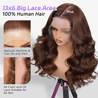 Peluca frontal de encaje marrón chocolate, densidad 200, 13x6 HD, cabello ondulado, pre-arrancada, frontal teñida, sin pegamento, de cabello humano para mujer