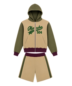 Custom Unisex Two Piece Hoodie <b>Shorts</b> Set <b>Zip</b> Up Sweatshirt Streetwear Casual Wear Summer Tracksuit Gym Fitness Apparel - Product Image 1
