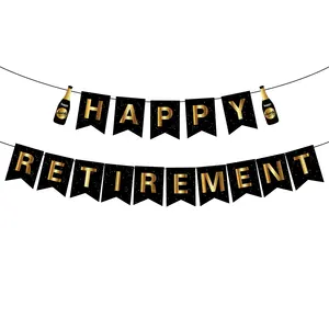 Баннер Huancai из черной и золотой бумаги, баннер с надписью счастливого выхода на пенсию, флажки для женщин и мужчин, товары для вечеринок, украшения для вечеринки на пенсию