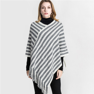Chal de acrílico a <span class=keywords><strong>la</strong></span> moda para mujer, capa Jacquard, chal grande a rayas - Product Image 1