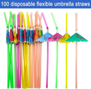 100 pajitas de papel con forma de paraguas de 9.45 pulgadas, colores surtidos, elegantes mini pajitas de papel para bebidas, cócteles, batidos, jugos, bar Luau - Product Image 3