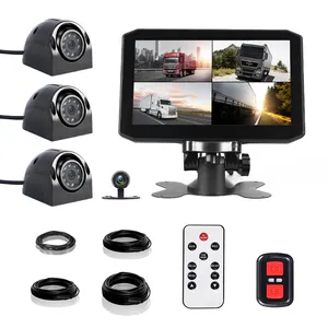 SYS 4CH 1080P AHD 360 degree waterproof backup camera 7'' screen Split IR LED Night Vision DVR system for Lorry Trailer Security