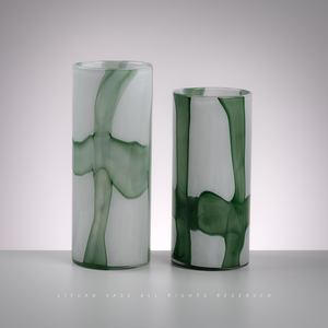 Вазы RYLAVA из выдувного стекла: цилиндрические, с витыми бело-фиолетовыми узорами под мрамор, современные, для свадебных и гидропонных цветочных композиций - Product Image 3