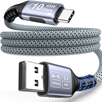 Câble de transfert de données Type-C vers USB-A 3.2 Gen2 10 Gbps 1m 2m 3m avec charge rapide 3A PD 65W en alliage d'aluminium pour voiture et ordinateur
