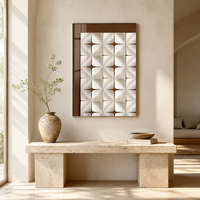 Seni Dinding Porselen Kristal Geometris 3D Wabi-Sabi Modern dengan Bingkai Aluminium, Lukisan Relief untuk Dekorasi Villa, Foyer, Lorong, dan Ruang Tamu