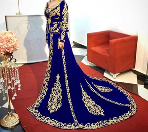 2019 caftan marocain bleu royal superbe robe de mariage et de soirée avec broderie lourde Zardozi travail vêtements indiens et pakistanais - Product Image 5