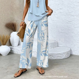 Ensemble veste et pantalon sans manches à double couche pour femmes, imprimé floral, costume décontracté, style Europe et Amérique, tailles S, M, L, XL, XXL, XXXL - Product Image 5