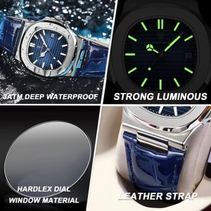 Reloj de Pulsera de Lujo para Hombre, Resistente al Agua, Luminoso, con Fecha, Correa de Cuero, Deportivo, Cuadrado, de Cuarzo, Modelo 613 - Product Image 3