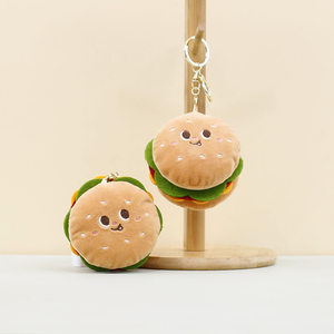 Grosir boneka mainan lembut Hamburger kartun lucu gantungan kunci liontin mewah kustom dengan lapisan jaring nilon untuk promosi hewan boneka - Product Image 1