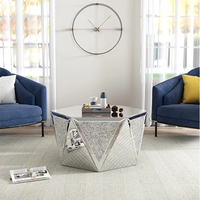 Table basse hexagonale en miroir avec incrustation de cristal, Table basse moderne avec pour le salon, la chambre à coucher, le décor d'entrées et plus encore