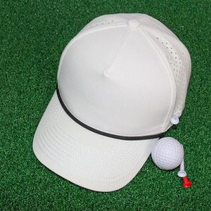 Laser Vent 5 Panneau Performance Curve Bill Blanc Imperméable Surf Sport Snapback Corde Golf Chapeau Perforé Avec Corde Logo Personnalisé - Product Image 2