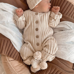 Mameluco de suéter de bebé recién nacido Suéter de punto Mameluco de manga larga con botones - Product Image 3