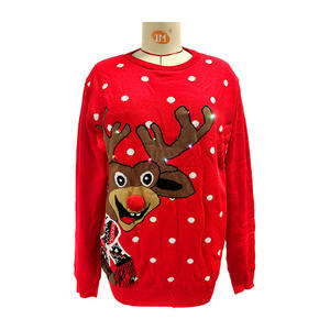 2024 Custom Wholesale <b>Women's</b> Casual Winter Merry <b>Christmas</b> <b>Sweaters</b> Crew Neck Embroidered Pullover Animal Knit Front Logo - Product Image 3