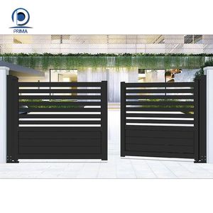 Panel de listones negros con incrustaciones de grano de madera simétrico, entrada personalizada para patio de villa, puerta de entrada de aleación de aluminio - Product Image 2