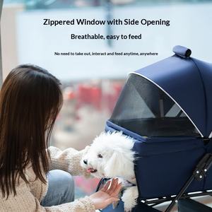 Kereta Dorong Hewan Peliharaan Portabel 4 Roda Lipat dengan Reflektor Merah untuk Anjing Kucing, Tali Pengikat yang Dapat Disesuaikan, Keranjang Penyimpanan Ekstra Besar dan Bernapas - Product Image 2