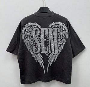 Fabricant de t-shirts personnalisés en coton surdimensionnés imprimés, t-shirts graphiques de luxe en strass pour l'été, streetwear épais - Product Image 2