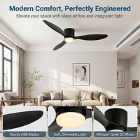 Ventilateur de plafond moderne de 52 pouces avec lumière LED, 3 pales, montage encastré, profil bas, silencieux, pour chambre à coucher, utilisation intérieure