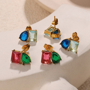 Geometric <b>Stud</b> <b>Earrings</b> 18K Gold Plated Zircon Bezel Setting Party Jewelry for Women - Product Image 1