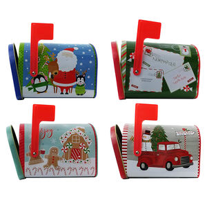 Cajas de lata con impresión personalizada de fábrica, de Metal, <span class=keywords><strong>para</strong></span> regalo de Navidad, almacenamiento de galletas, dulces y galletas con bisagras y bandera roja, venta al por mayor - Product Image 3